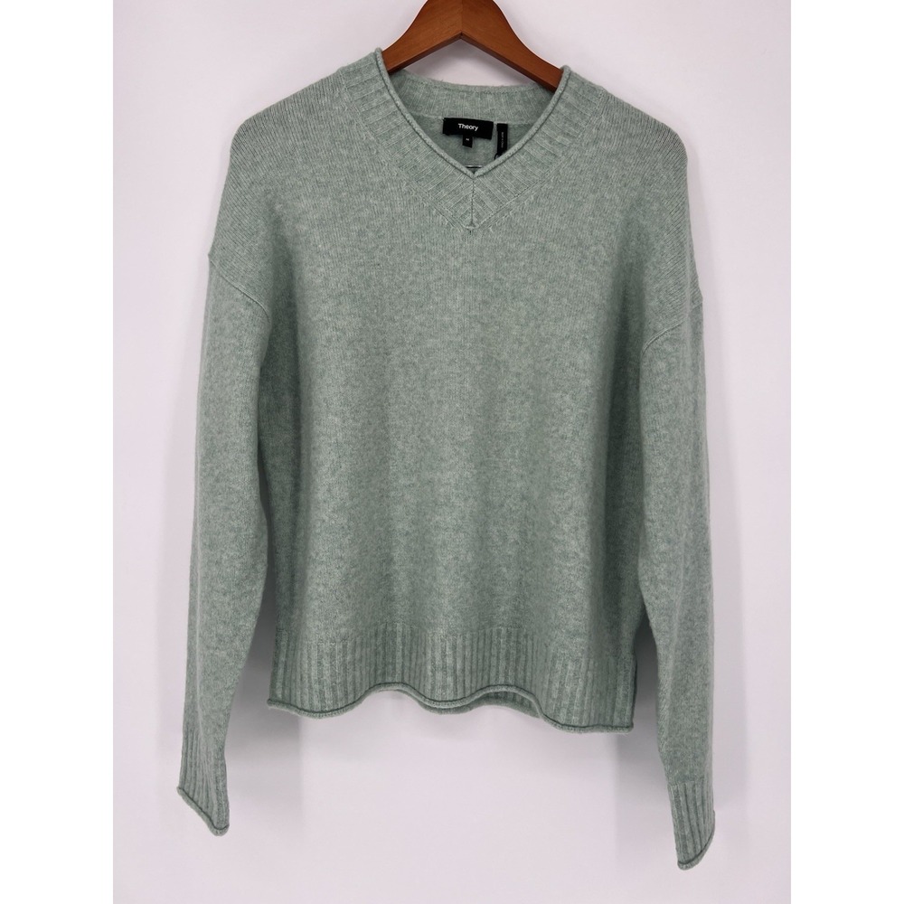 Theory Women's Wool Blend High V-Neck‎ Sweater Light Pistachio Size Medium